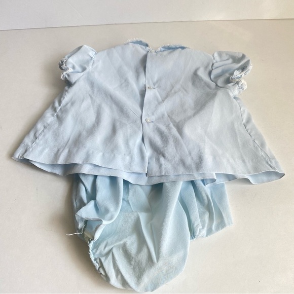 Vintage 80s Baby Clothes Dresses Diaper Cover Bloomers 3 6 Months Girls Blue - Picture 11 of 12